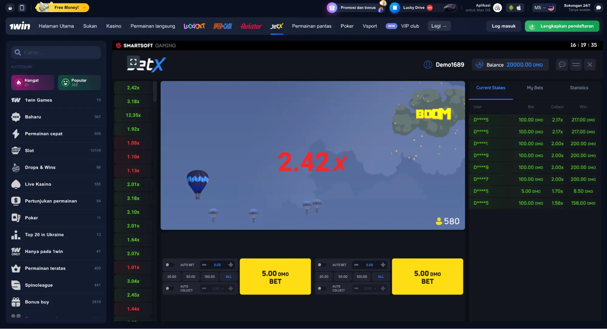 1win JetX game in Malaysia