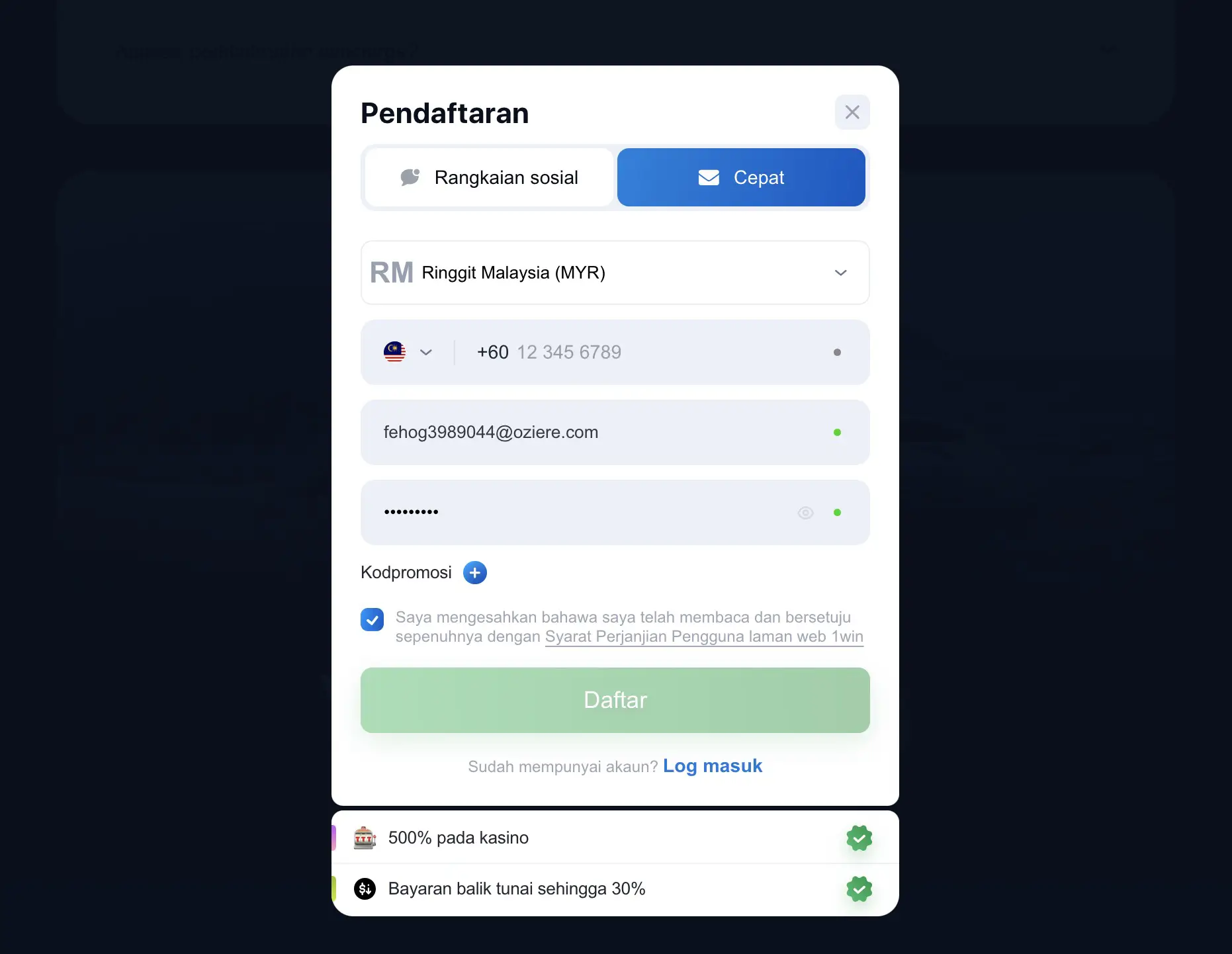 1win registration